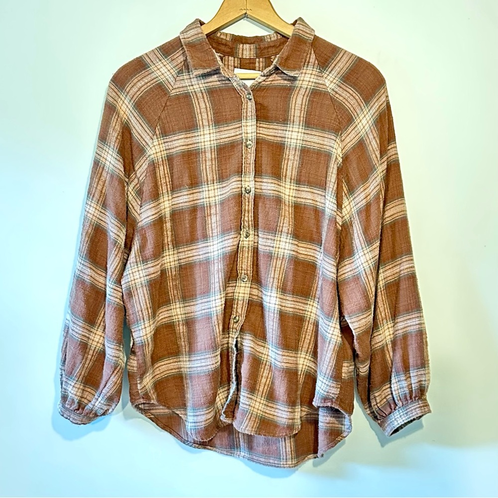 American Eagle Sz L Brown Flannel Button Down Shirt